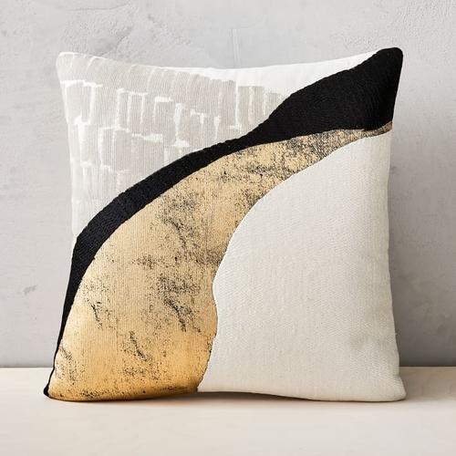 Embroidered Abstract Path Pillow Cover