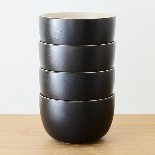 Kaloh Stoneware Cereal Bowls, Black, Set of 4