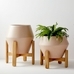Ilya Turned Wood Planters - Speckled Stone