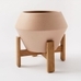 Ilya Turned Wood Planters - Speckled Stone