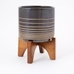 Mid Century Turned Wood Leg Planter- Black & Gold