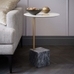 Cube Side Table, White/Antique Bronze/Gray Marble