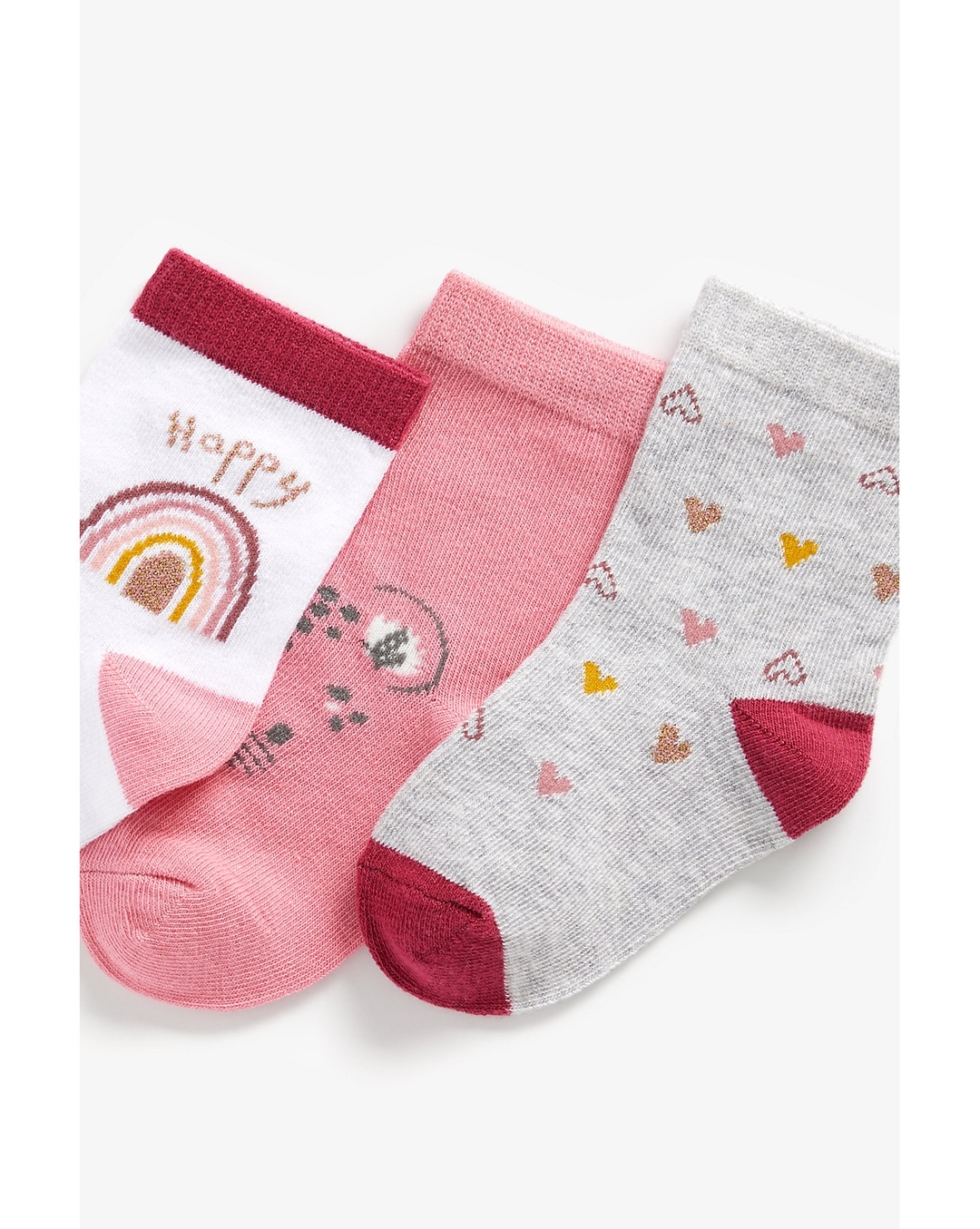 Buy Girls socks rainbow and heart deisgn - Pack of 3 - Pink Online