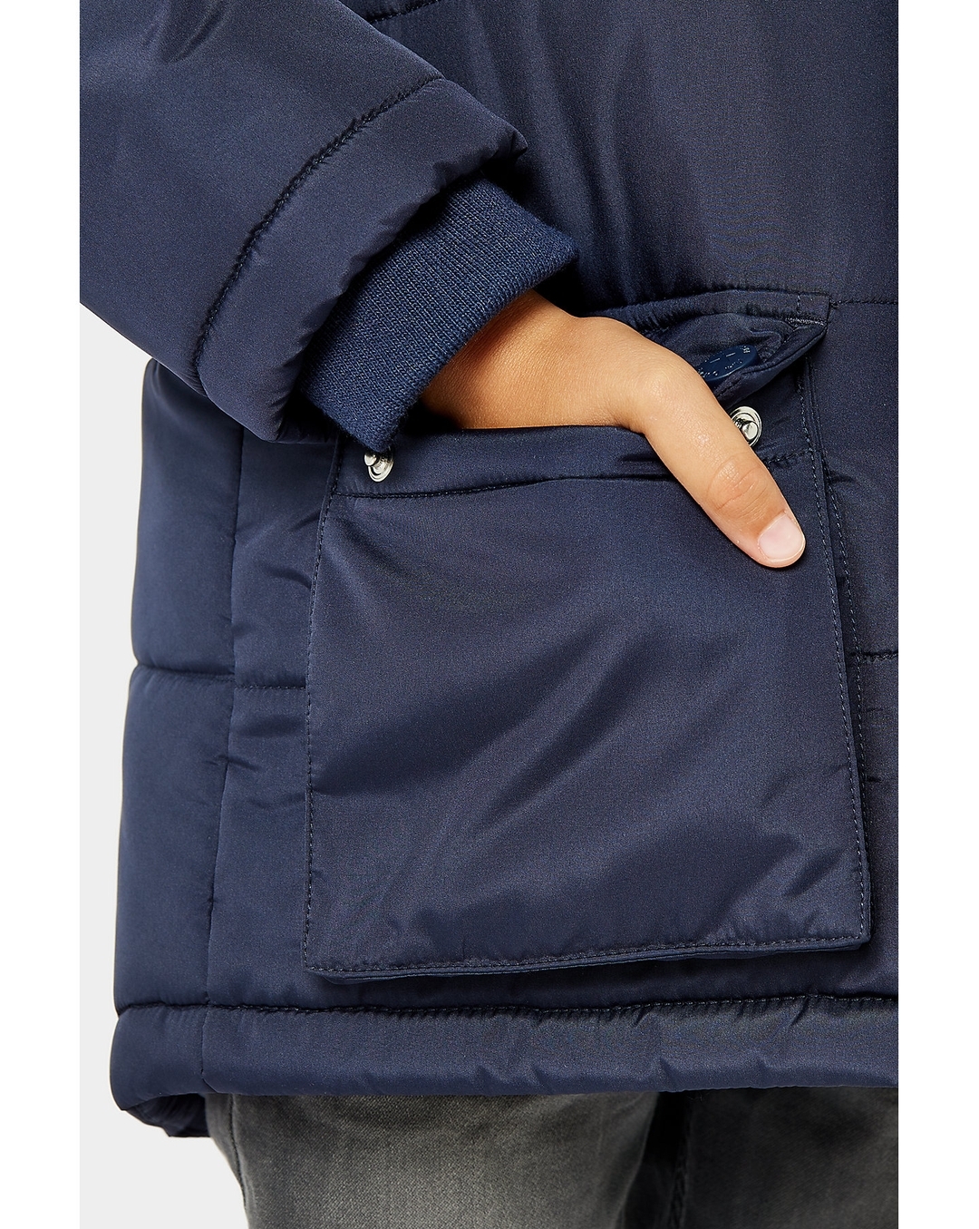 Buy Boys Full Sleeves Jacket Faux Fur Hood-Navy Online at Best Price