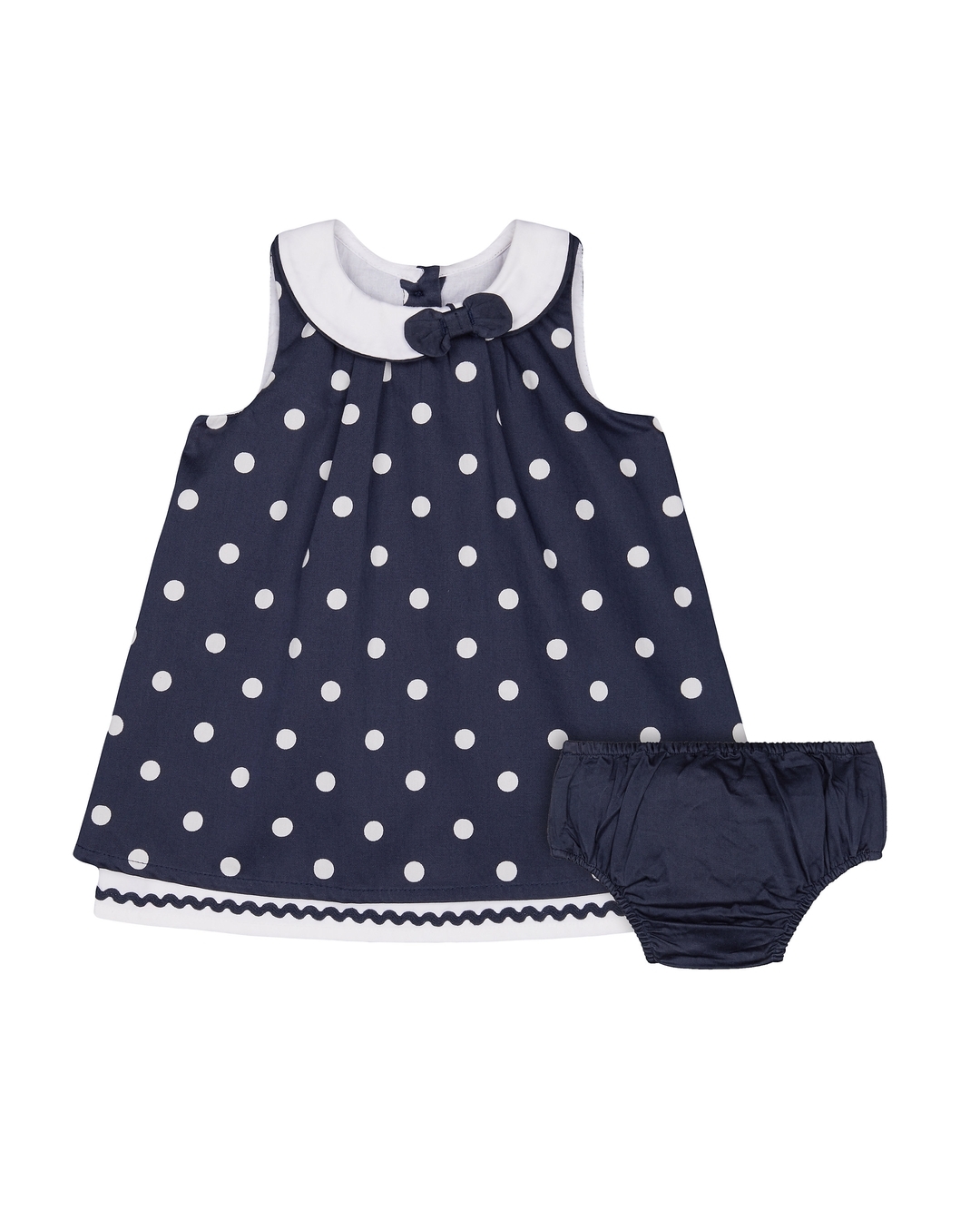 Girls Sleeveless Dress And Knickers Set Bow And Lace Details - Navy