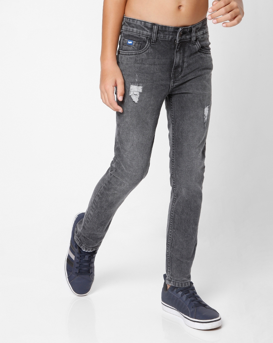 Buy Grey Super Slim Fit Distressed Stretch Jeans Online at Muftijeans