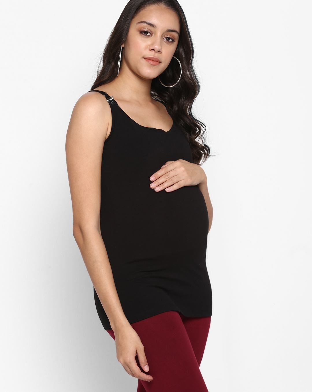 Women Sleeveless Maternity Cami Top - Black