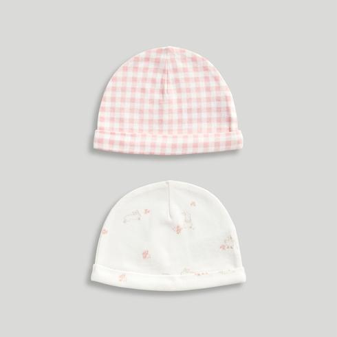 Mothercare Girls Classic Floral Summer 100% Cotton Baby Hats-Pack of 2-Light Pink