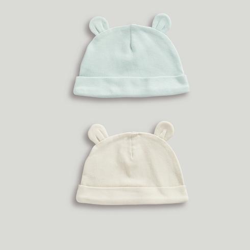 Mothercare Unisex Safari Sands 100% Cotton Baby Hats With 3D Ears-Pack of 2-Light Green