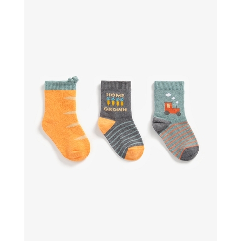 Boys Socks Tractor Design - Pack Of 3 - Multicolor