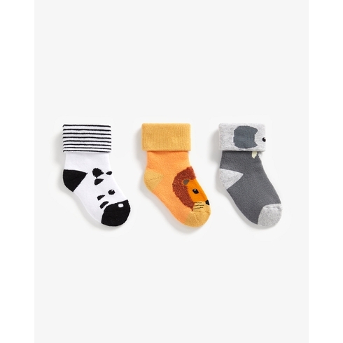 Boys Turn-Over-Top Socks Animal Design - Pack Of 3 - Multicolor