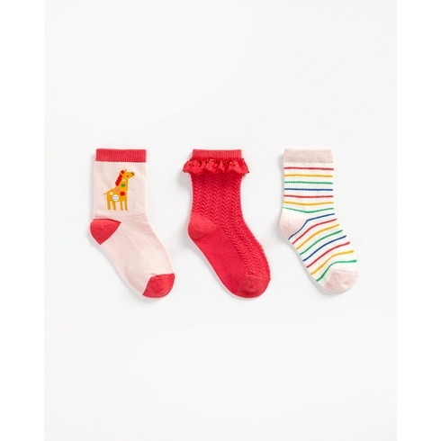 Girls Socks Striped And Giraffe Design - Pack Of 3 - Multicolor