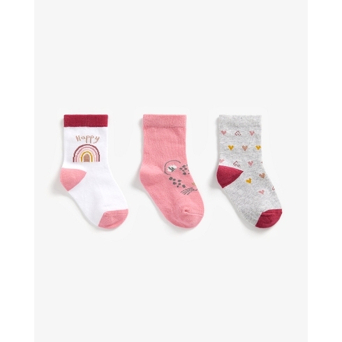 Girls Socks Rainbow And Heart Design - Pack Of 3 - Pink