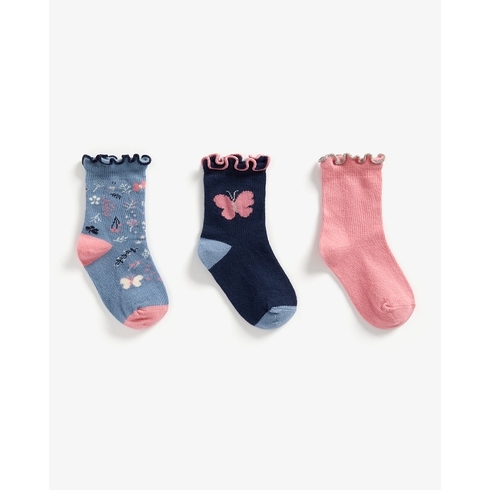 Girls Socks Butterfly Design - Pack Of 3 - Multicolor