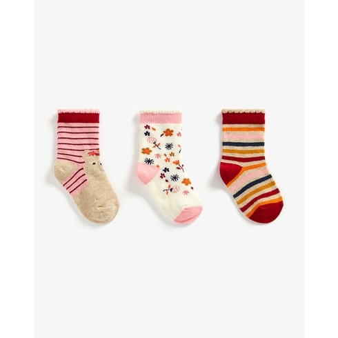 Girls Socks Striped And Floral Design - Pack Of 3 - Multicolor