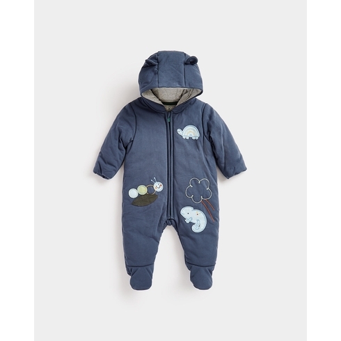 Boys Full Sleeves Snowsuit Hooded With 3D Ears-Blue