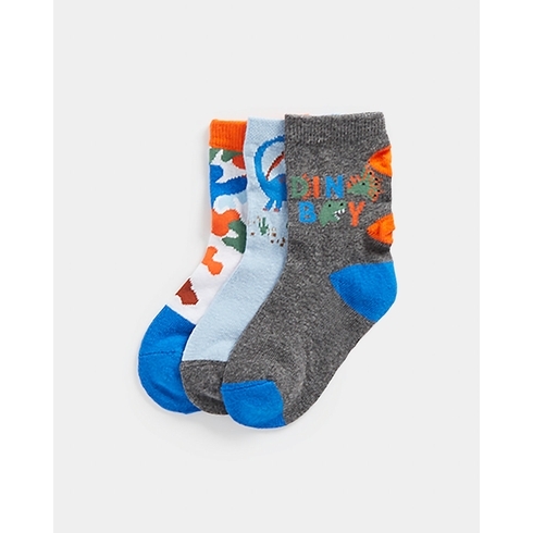Boys Socks Dino Design-Pack Of 3-Multicolor