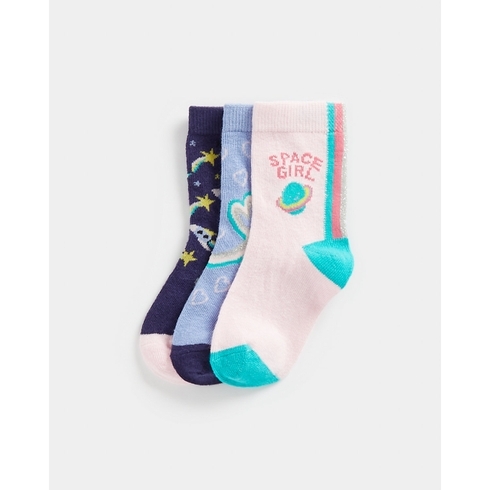 Girls Socks Space Design-Pack Of 3-Multicolor