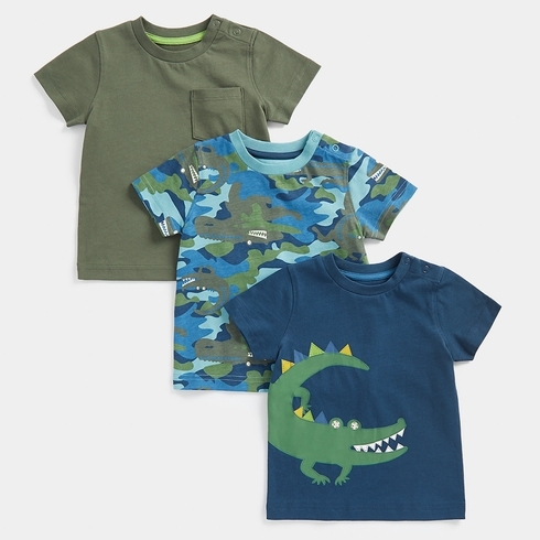 Mothercare Boys Short Sleeves Crocodile Print T-Shirt-Pack Of 3-Multi