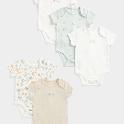 Mothercare Unisex Half Sleeves Little Zoo Print Bodysuit-Pack Of 5-Multi