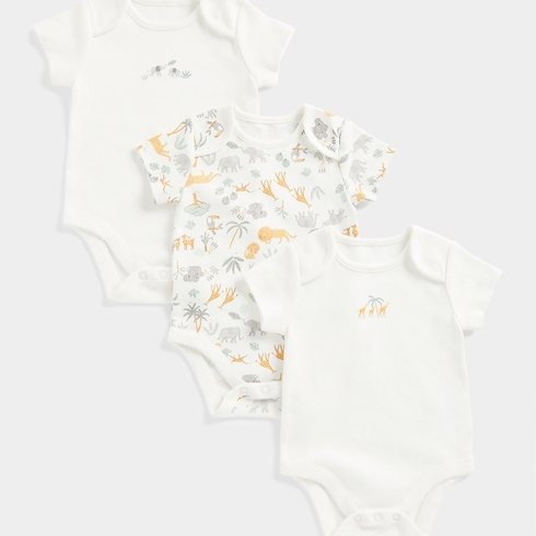 Mothercare Unisex Half Sleeves Little Zoo Print Bodysuit-Pack Of 3-Multi