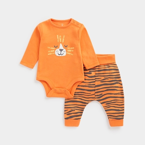Mothercare Unisex Full Sleeves Tiger print Jogger Set -Orange