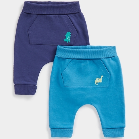 Mothercare Unisex Dino Deisgn Jogger-Pack Of 2-Blue