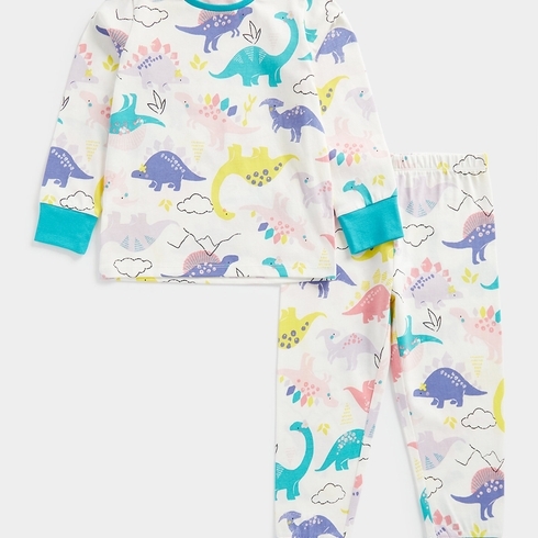Mothercare Girls Full Sleeves Dino Deisgn Pyjama -Multi