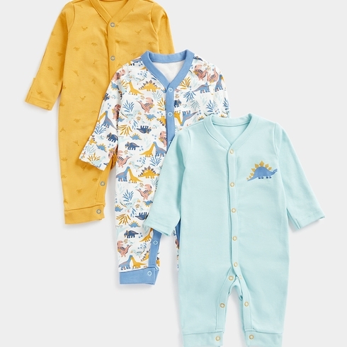 Mothercare Unisex Full Sleeves Dino Deisgn All In One-Pack Of 3-Multi