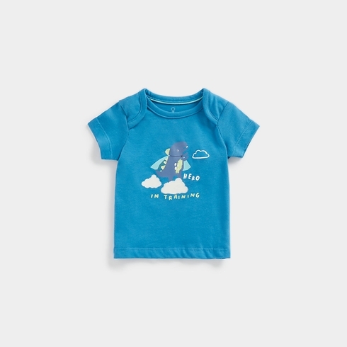 Mothercare Girls Half Sleeves Dino Print T-Shirt -Blue