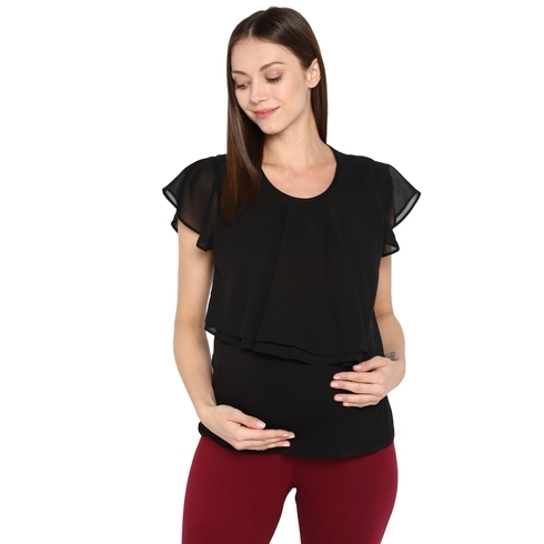 Women Maternity Half Sleeves Top - Black
