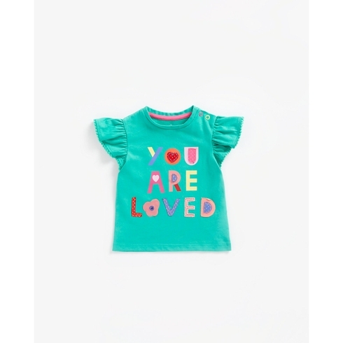 Girls Short Sleeves Top You Are Loved Slogan-Green