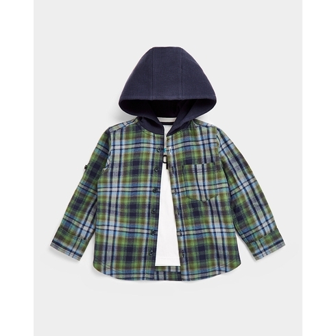 Boys Full Sleeves Shirt With T-Shirt Checked With Attached Hood-Multicolor
