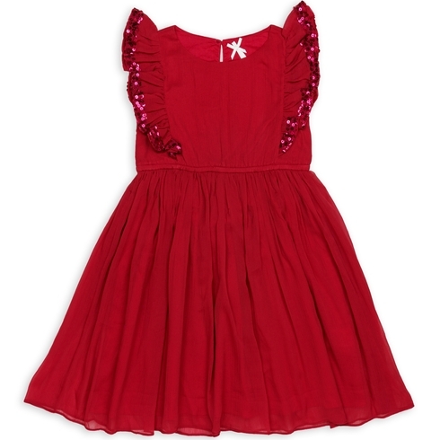H By Hamleys Girls Shot Sleeves Dresses -Pack Of 1-Red