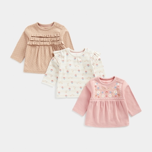 Mothercare Girls Full Sleeves Round Neck Tee -Pack Of 3 -Pink