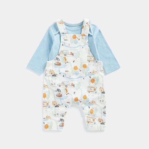 Mothercare Boys Full Sleeves Dungaree Set -Cream
