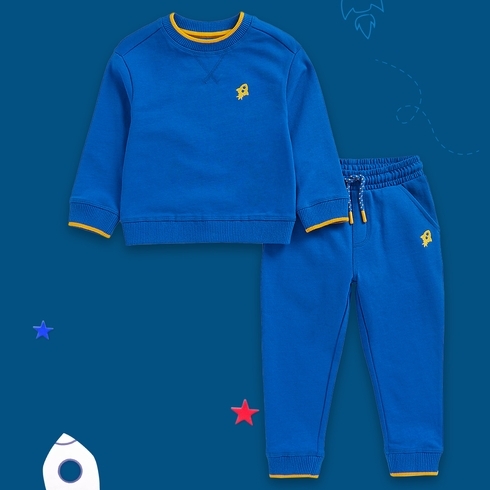 Boys Full Sleeves Sweat Jogger Set Tipping-Blue