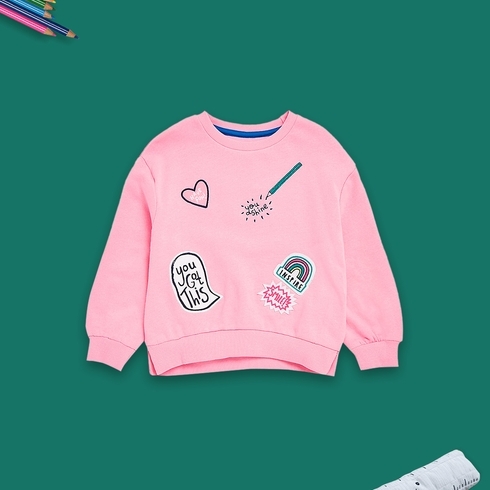 Girls Full Sleeves Sweatshirt Loop Back-Pink