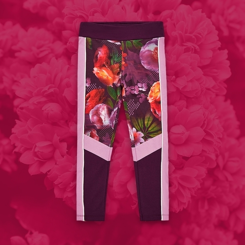 Girls Sports Leggings Floral Design-Purple