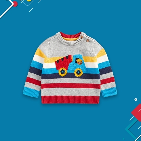 Boys Full Sleeves Sweaters Intarsia Truck Design-Multicolor