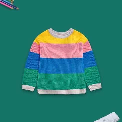 Girls Full Sleeves Sweaters Colorful Stripes-Multicolor