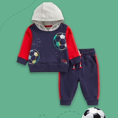 Boys Full Sleeves Sweatshirt &Amp; Jogger Set Football Design-Multicolor