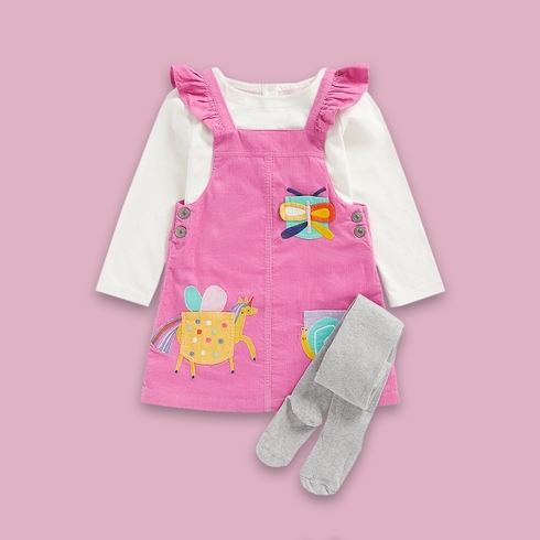 Girls Full Sleeves Dungaree &Amp; T-Shirt Set -Pack Of 1-Multicolor