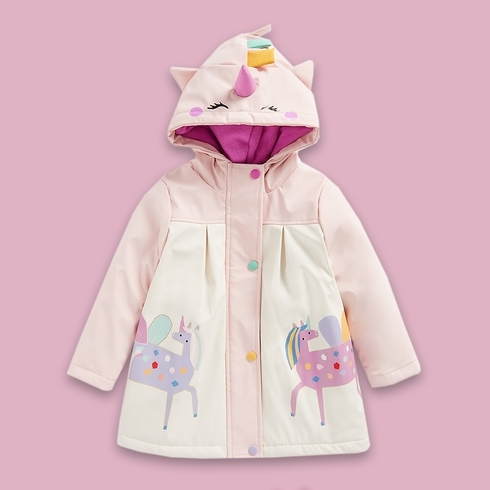 Girls Full Sleeves Jacket with 3D unicorn design-Multicolor