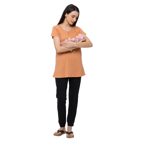 Women Short Sleeve Nightsuit - Orange &Amp; Black