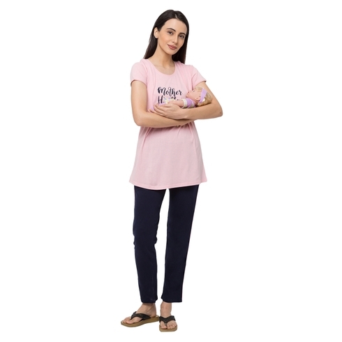 Women Short Sleeve Nightsuit - Pink &Amp; Navy Blue