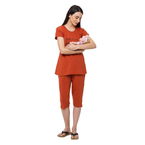 Women Short Sleeve Nightsuit - Brown