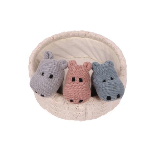 Knitted Rattle Hippo Blue