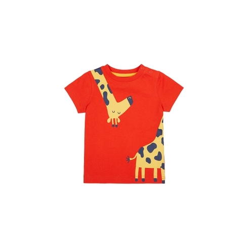 Boys Half Sleeves T-Shirt Giraffe Print - Red