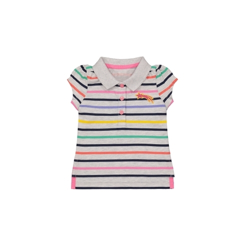 Girls Half Sleeves Polo T-Shirt Striped - Multicolor